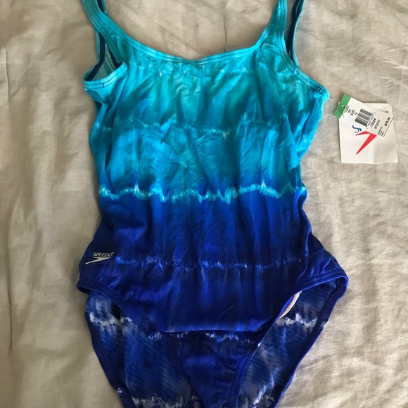 Speedo Swim Nwt Speedo Blue Tie Dye Ombre Lined One Piece Swimsuit